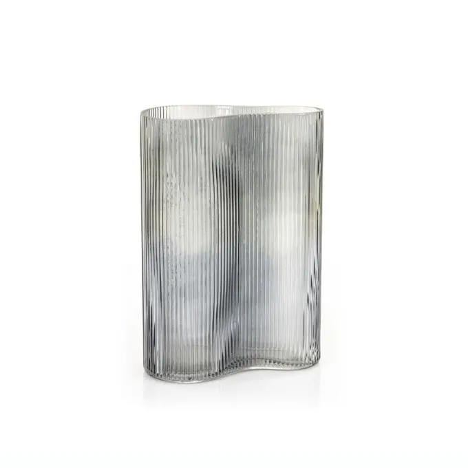 By Boo By-Boo Vaas Riba 6 - Grijs geribbeld glas