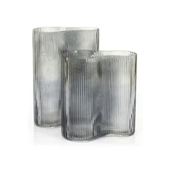 By Boo By-Boo Vaas Riba 6 - Grijs geribbeld glas