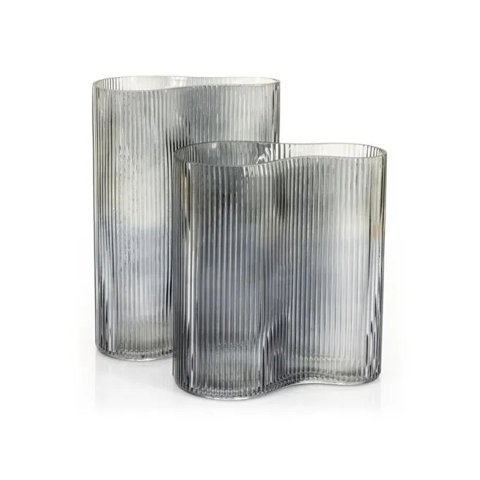 By Boo By-Boo Vaas Riba 6 - Grijs geribbeld glas