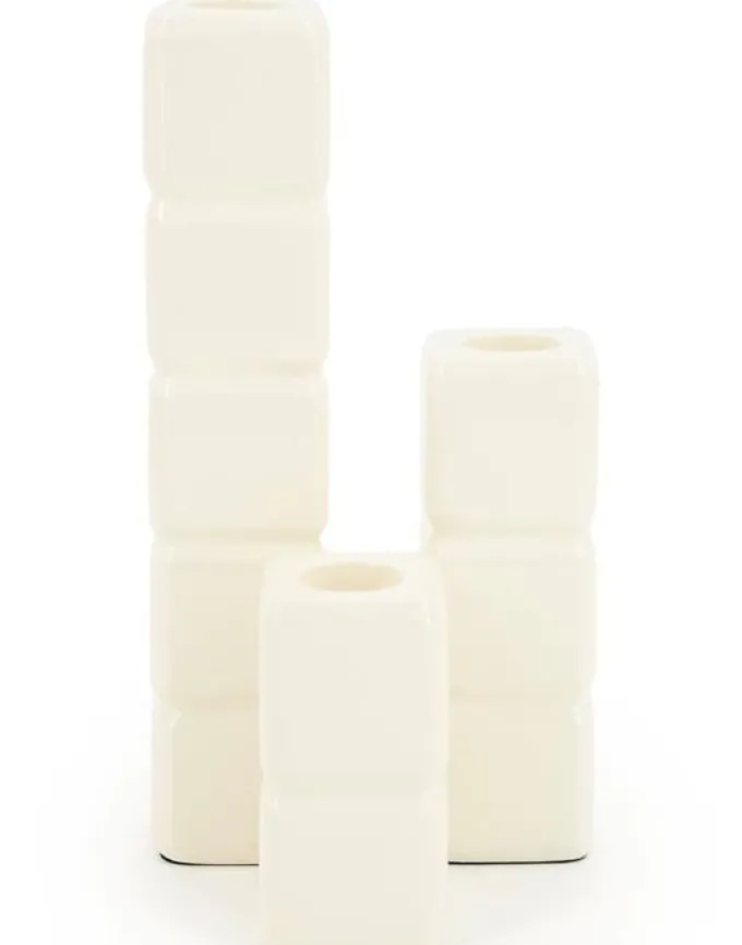 By Boo Set van 3 kandelaren Cube - beige