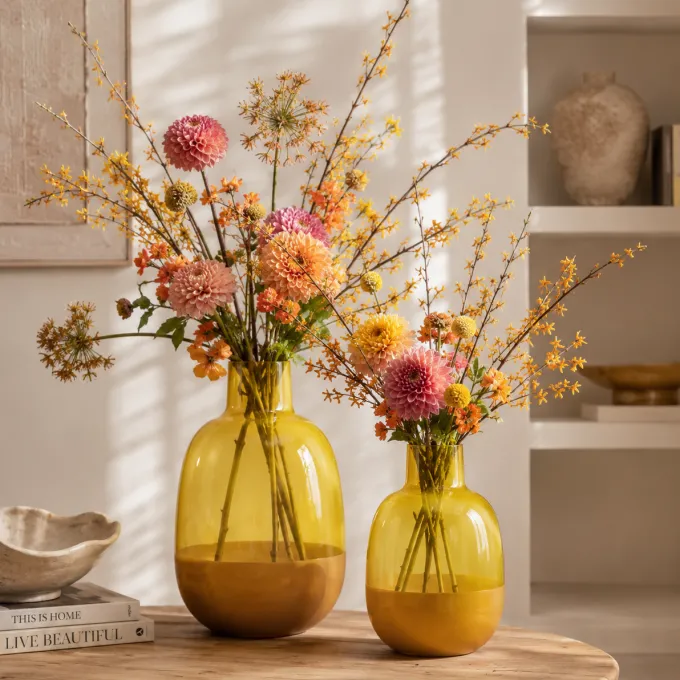 Countryfield Fles 2-tone Claudia geel - Sfeervolle vaas in 2 maten