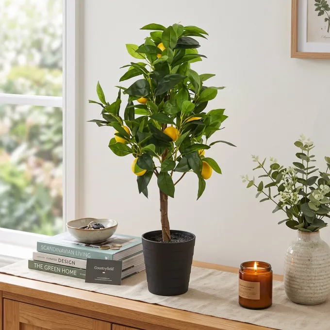 Countryfield Kunstplant Citrus Limon met gele vruchten 75 cm hoog