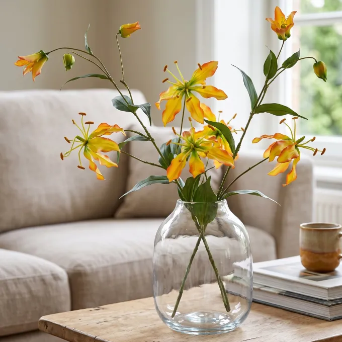 Countryfield Kunsttak Gloriosa goud - Luxe zijden bloem voor in huis