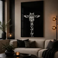 Countryfield Schilderij Makela zwart rechthoek - Glaskunst Giraffe