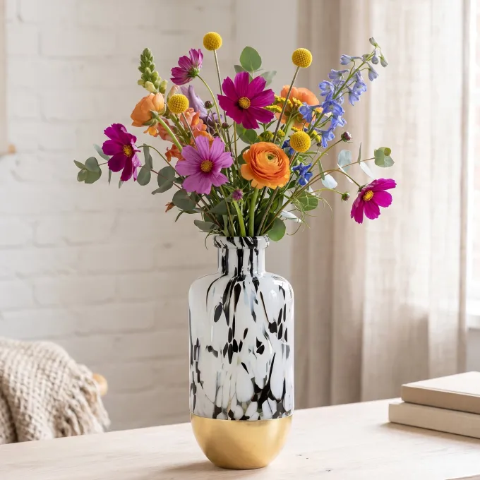 Countryfield Vaas Bilbao fles zwart wit goud L - Stijlvolle woondecoratie
