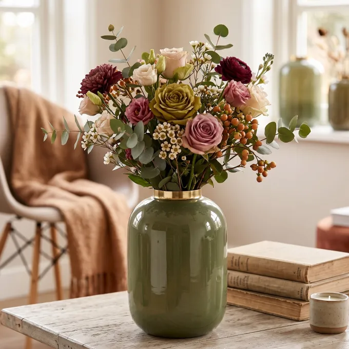 Countryfield Vaas Madras leger groen - Stijlvolle woondecoratie