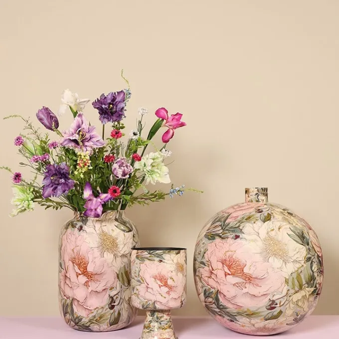 Countryfield Vaas Peony L roze/wit rond
