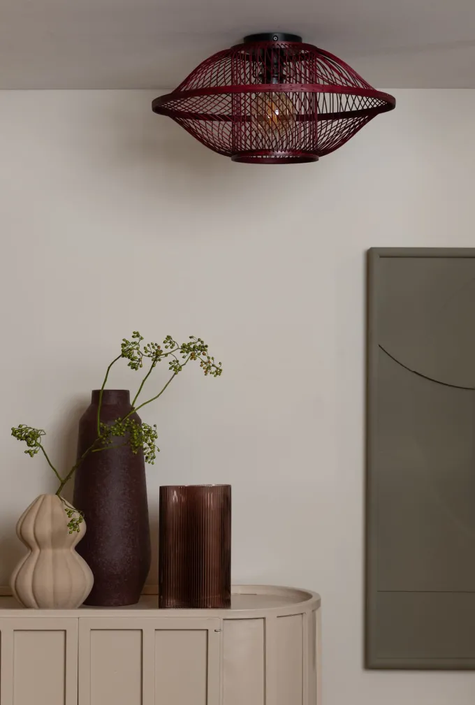 Good&Mojo Plafondlamp Maui bamboe burgundy S