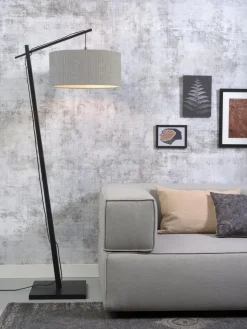 Good&Mojo Vloerlamp Andes bamboe zwart eco linnen lichtgrijs