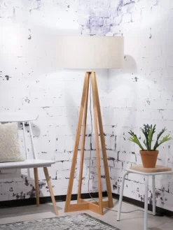 Good&Mojo Vloerlamp bamboe 4-poot Everest linnen licht