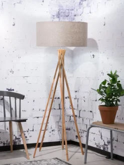 Good&Mojo Vloerlamp bamboe 5-poot Kilimanjaro h.160cm/kap 60x30cm eco linnen donker