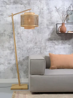 Good&Mojo Vloerlamp Bhutan S bamboe naturel – kap zwart naturel Ø40 cm