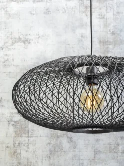 Good&Mojo Vloerlamp Cango bamboe naturel L 207cm kap Ø 60 zwart