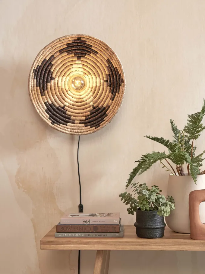 Good&Mojo Wandlamp Andros dia. 45cm zwart/naturel/wit