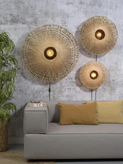 Good&Mojo Wandlamp Kalimantan bamboe plat Ø87 L
