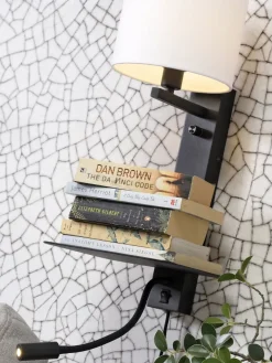it's about RoMi Wandlamp ijzer Florence plank+usb+leeslamp 15000hrs incl. dimmer l. linnen