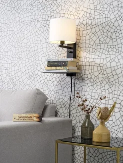 it's about RoMi Wandlamp ijzer Florence E14 met plank+usb incl. dimmer wit