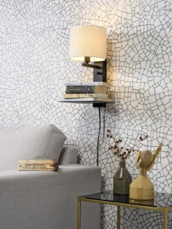 it's about RoMi Wandlamp ijzer Florence E14 met plank+usb incl. dimmer l. linnen