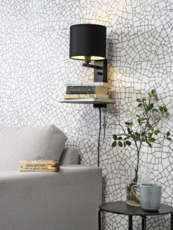 it's about RoMi Wandlamp ijzer Florence E14 met plank+usb incl. dimmer zwart