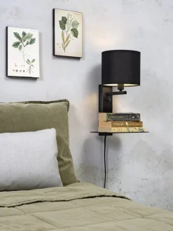 it's about RoMi Wandlamp ijzer Florence E14 met plank+usb incl. dimmer zwart