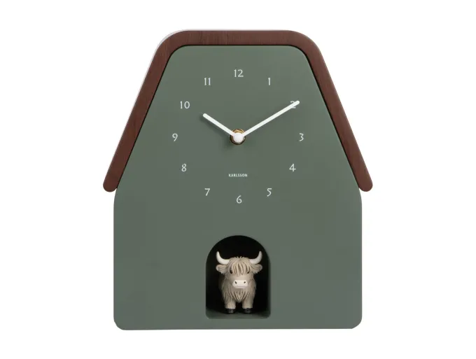 Karlsson Wandklok Highland Cow Cuckoo - jungle groen