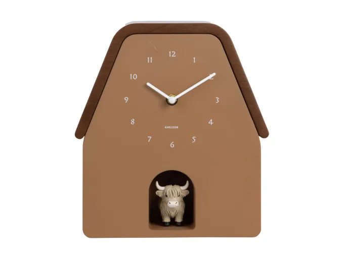 Karlsson Wandklok Highland Cow Cuckoo - mokka bruin