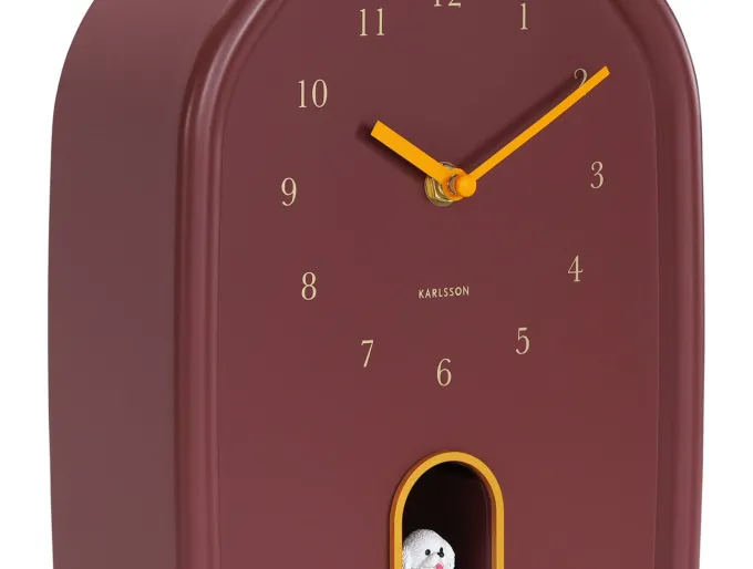 Karlsson Wandklok Modern Doggy burgundy rood