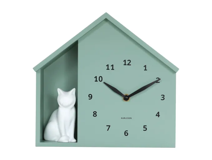 Karlsson Wandklok Sitting Cat grijs groen