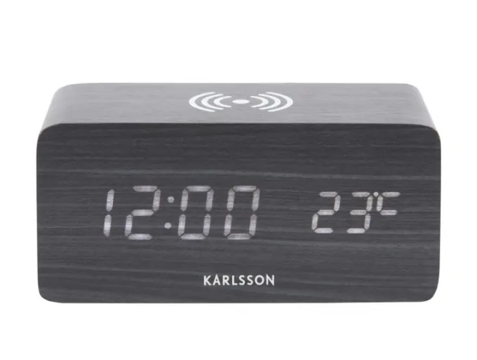 Karlsson Wekker Block met telefoonoplader LED zwart