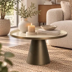 Light en Living Bijzettafel Ø58,5x37 cm JAY glans crème+mat bruin-brons