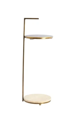 Light en Living Bijzettafel Ø26x76 cm LEDA travertin zand+donker bruin-brons