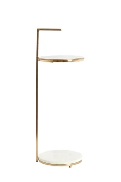 Light en Living Bijzettafel Ø26x76 cm LEDA marmer wit+antiek brons