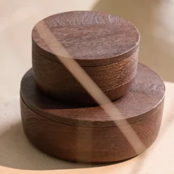 Light en Living Deco box Ø19x7 cm METETI hout mat donker bruin