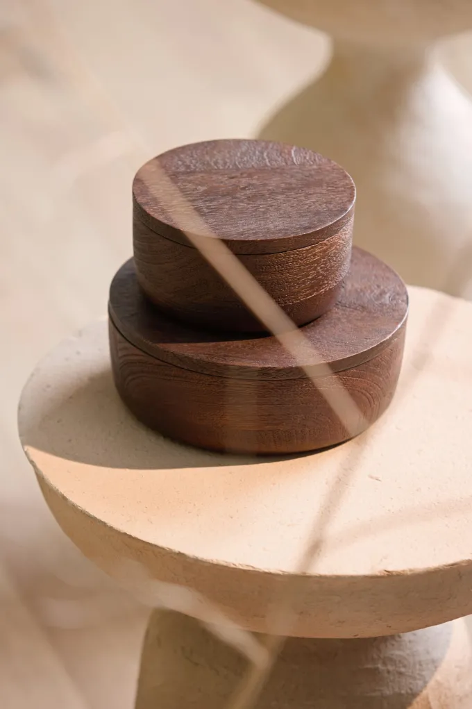Light en Living Deco box Ø19x7 cm METETI hout mat donker bruin