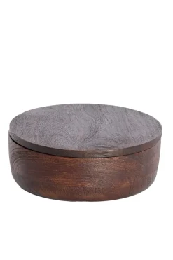Light en Living Deco box Ø19x7 cm METETI hout mat donker bruin