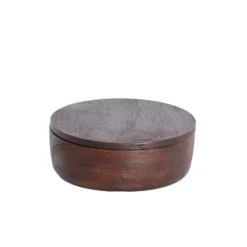 Light en Living Deco box Ø19x7 cm METETI hout mat donker bruin