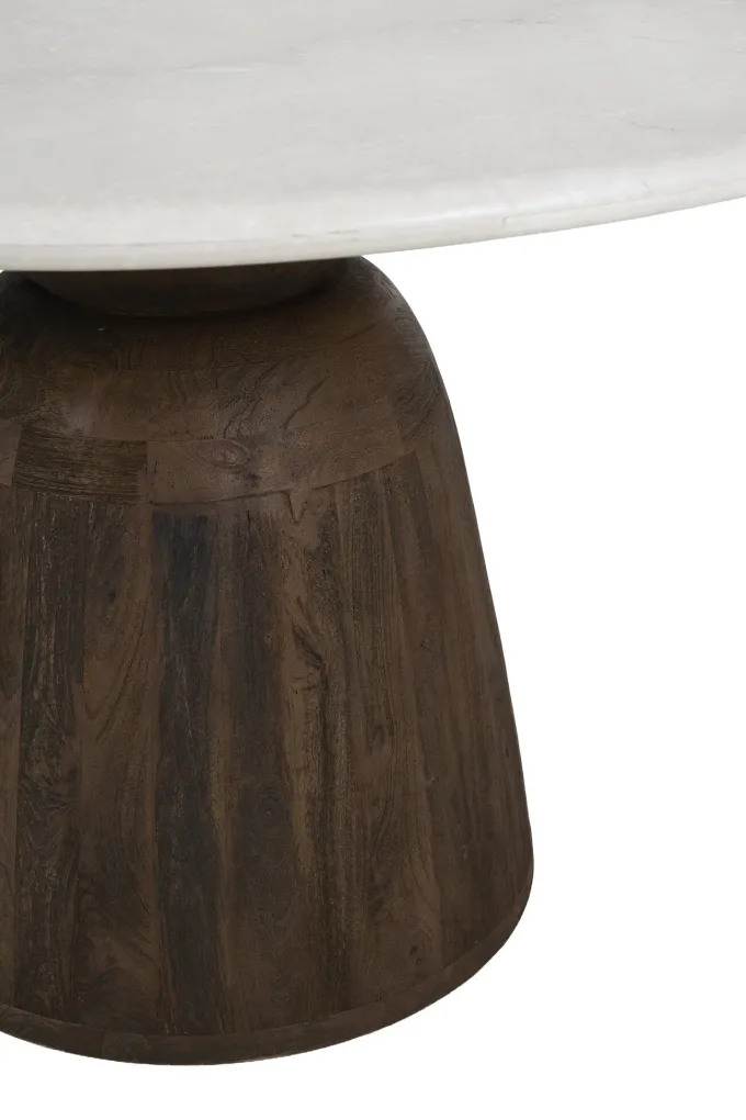 Light en Living Eettafel Ø120x76 cm SOY marmer zand+mango hout choco bruin