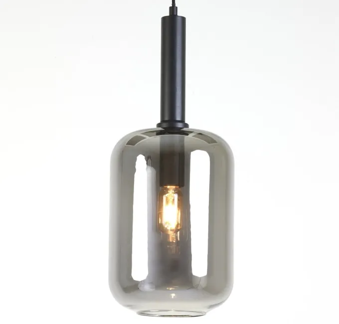 Light en Living Hanglamp LEKAR zwart met smoke glas - Ø22x52 cm