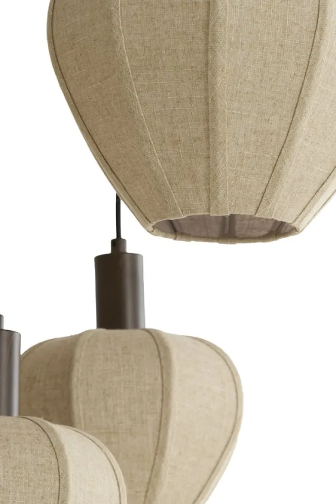Light en Living Hanglamp 5L Ø76x140 cm HUXI houtprint donkerbruin + linnen crème