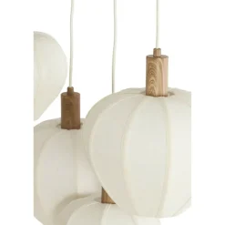 Light en Living Hanglamp 5L Ø76x140 cm HUXI naturel houtprint + linnen crème