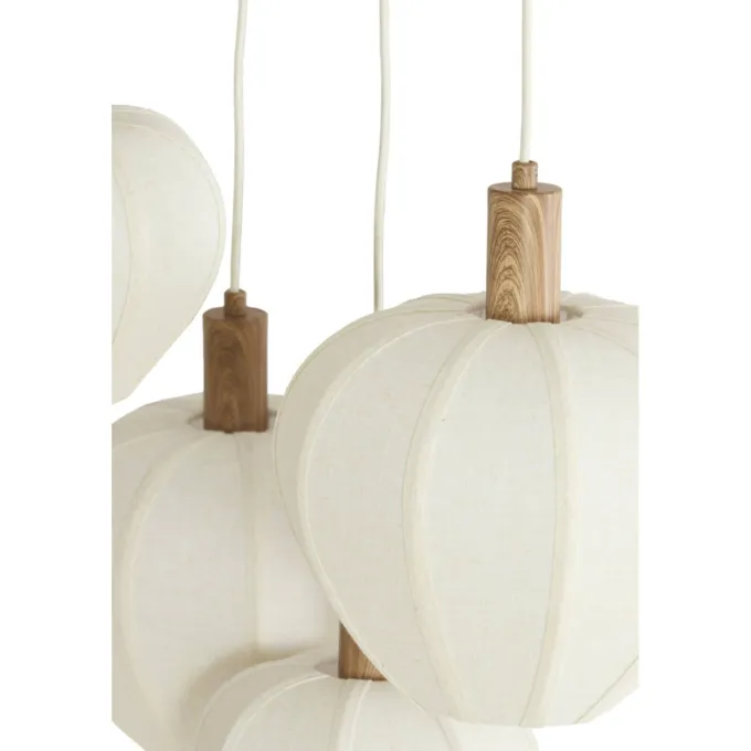 Light en Living Hanglamp 5L Ø76x140 cm HUXI naturel houtprint + linnen crème