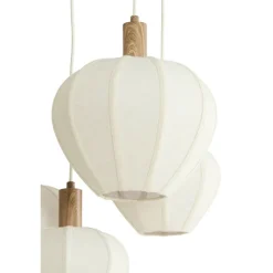 Light en Living Hanglamp 5L Ø76x140 cm HUXI naturel houtprint + linnen crème
