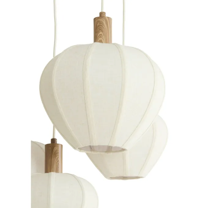 Light en Living Hanglamp 5L Ø76x140 cm HUXI naturel houtprint + linnen crème