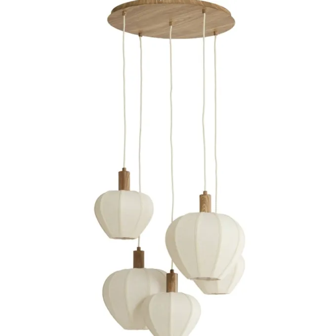 Light en Living Hanglamp 5L Ø76x140 cm HUXI naturel houtprint + linnen crème