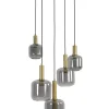 Light en Living Hanglamp 5L Ø66x80 cm LEKAR antiek brons met smoke glas