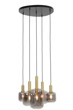 Light en Living Hanglamp 5L Ø66x80 cm LEKAR antiek brons met smoke glas