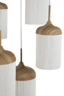 Light en Living Hanglamp 5L Ø50x32 cm DANIA houtprint naturel+touw crème