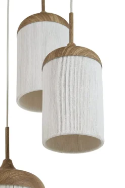 Light en Living Hanglamp 5L Ø50x32 cm DANIA houtprint naturel+touw crème