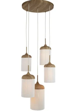 Light en Living Hanglamp 5L Ø50x32 cm DANIA houtprint naturel+touw crème