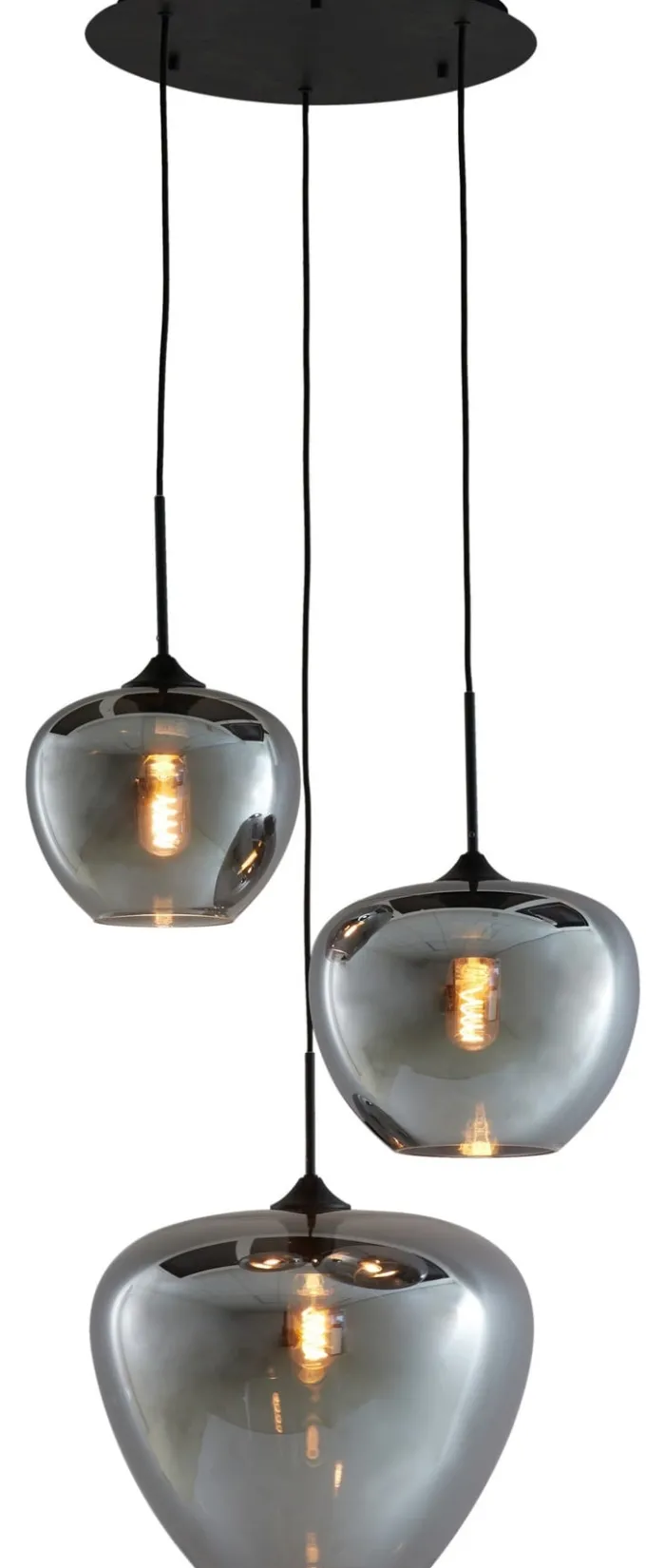 Light en Living Hanglamp 3L Ø40x160 cm MAYSON mat zwart met smoke glas